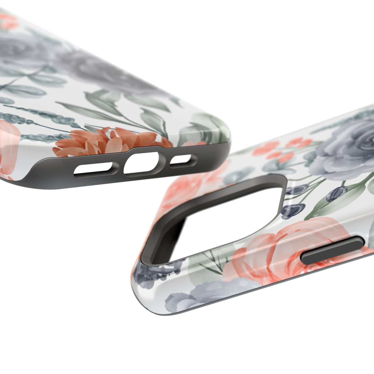 Elegant Watercolor Floral MagSafe iPhone Case – Gray & Peach Botanical Design - BOGO Cases