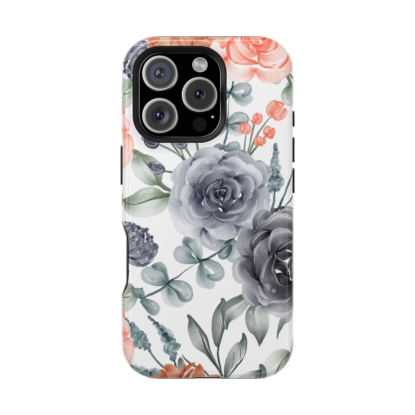 Elegant Watercolor Floral MagSafe iPhone Case – Gray & Peach Botanical Design - BOGO Cases
