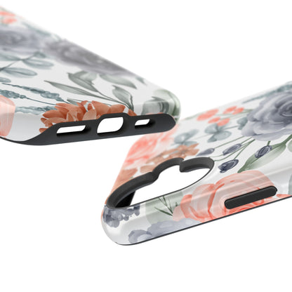 Elegant Watercolor Floral MagSafe iPhone Case – Gray & Peach Botanical Design - BOGO Cases