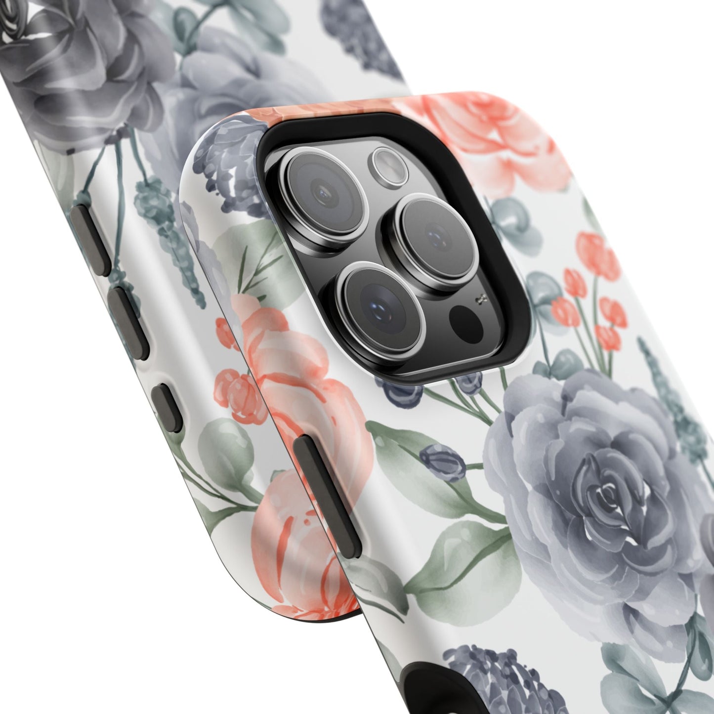 Elegant Watercolor Floral MagSafe iPhone Case – Gray & Peach Botanical Design - BOGO Cases