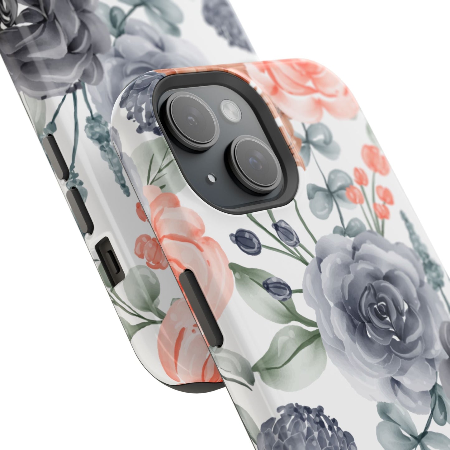 Elegant Watercolor Floral MagSafe iPhone Case – Gray & Peach Botanical Design - BOGO Cases