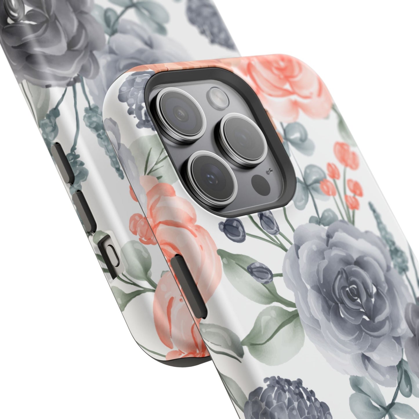 Elegant Watercolor Floral MagSafe iPhone Case – Gray & Peach Botanical Design - BOGO Cases