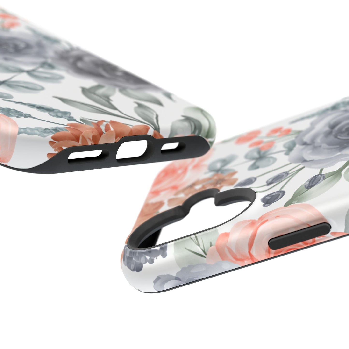 Elegant Watercolor Floral MagSafe iPhone Case – Gray & Peach Botanical Design - BOGO Cases