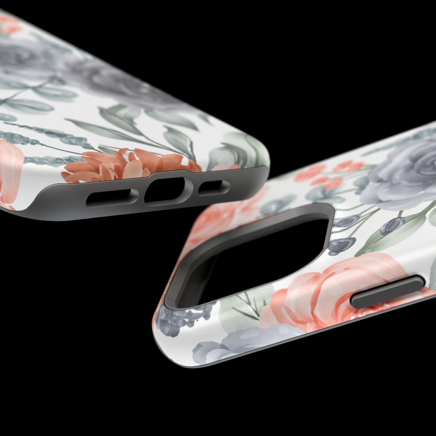Elegant Watercolor Floral MagSafe iPhone Case – Gray & Peach Botanical Design - BOGO Cases