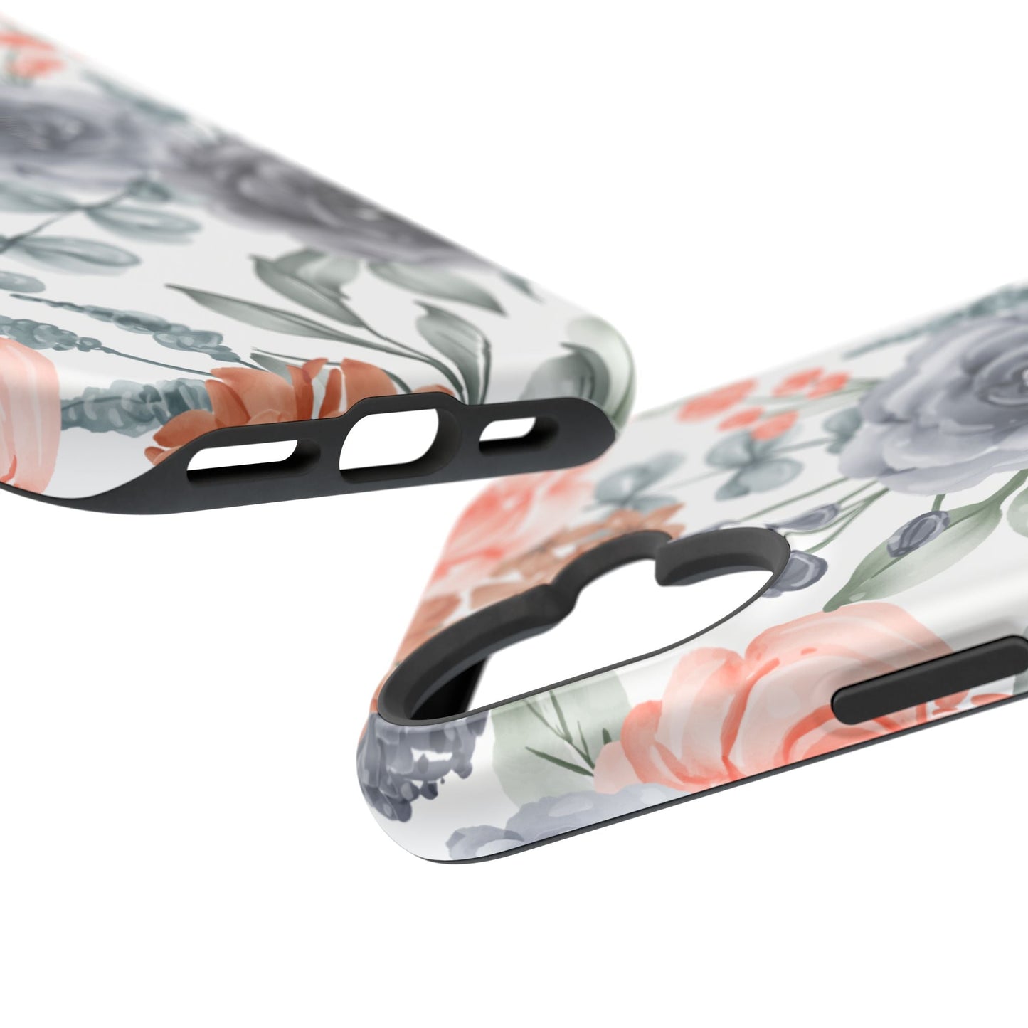 Elegant Watercolor Floral MagSafe iPhone Case – Gray & Peach Botanical Design - BOGO Cases