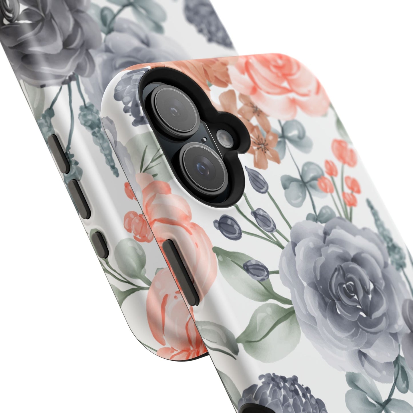 Elegant Watercolor Floral MagSafe iPhone Case – Gray & Peach Botanical Design - BOGO Cases