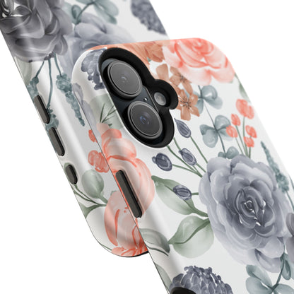 Elegant Watercolor Floral MagSafe iPhone Case – Gray & Peach Botanical Design - BOGO Cases
