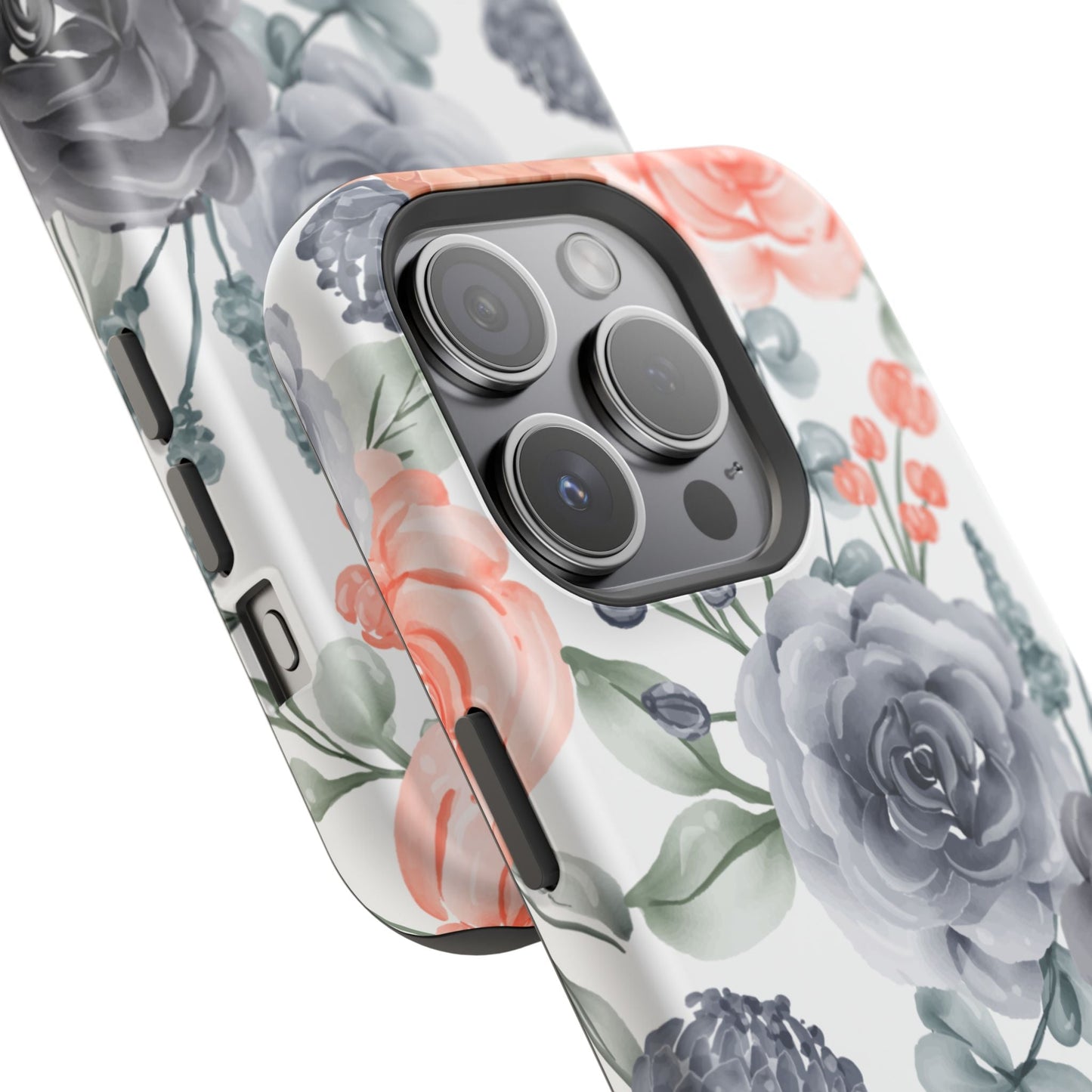Elegant Watercolor Floral MagSafe iPhone Case – Gray & Peach Botanical Design - BOGO Cases