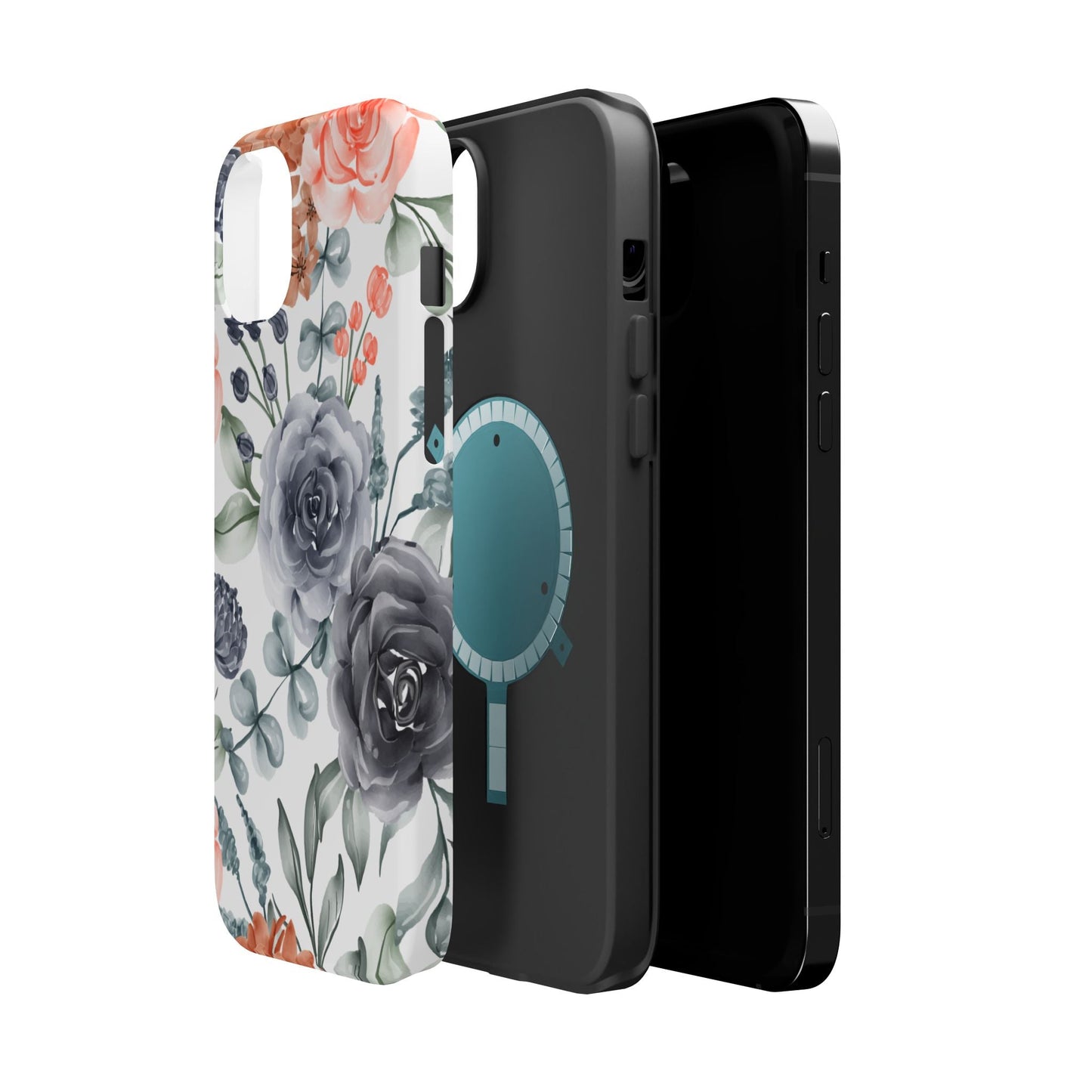 Elegant Watercolor Floral MagSafe iPhone Case – Gray & Peach Botanical Design - BOGO Cases