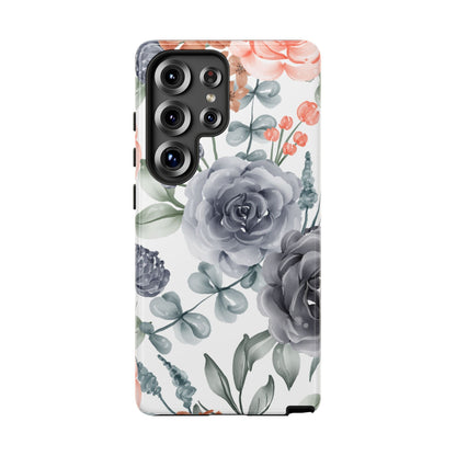 Elegant Watercolor Floral Samsung Galaxy Case – Gray, Peach & Sage Blooms - BOGO Cases