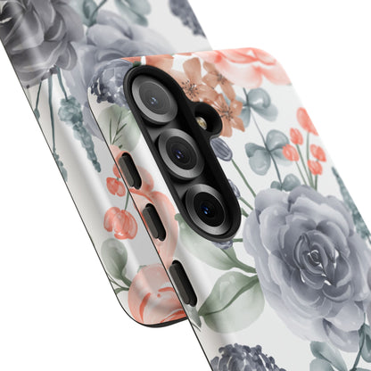 Elegant Watercolor Floral Samsung Galaxy Case – Gray, Peach & Sage Blooms - BOGO Cases