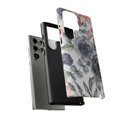 Elegant Watercolor Floral Samsung Galaxy Case – Gray, Peach & Sage Blooms - BOGO Cases