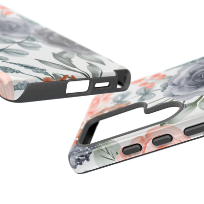 Elegant Watercolor Floral Samsung Galaxy Case – Gray, Peach & Sage Blooms - BOGO Cases
