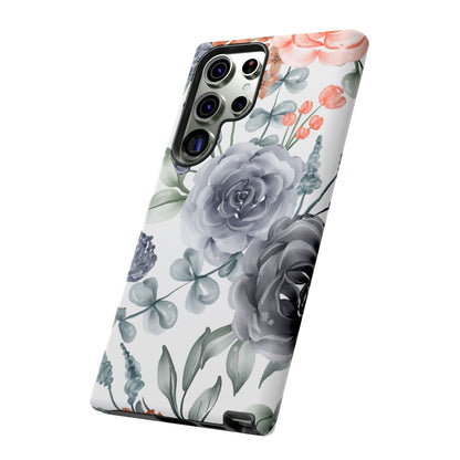 Elegant Watercolor Floral Samsung Galaxy Case – Gray, Peach & Sage Blooms - BOGO Cases