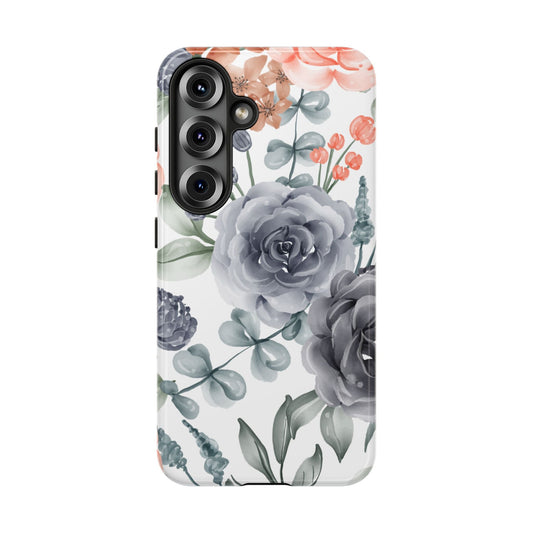 Elegant Watercolor Floral Samsung Galaxy Case – Gray, Peach & Sage Blooms - BOGO Cases