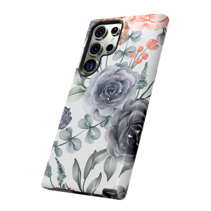 Elegant Watercolor Floral Samsung Galaxy Case – Gray, Peach & Sage Blooms - BOGO Cases