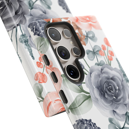 Elegant Watercolor Floral Samsung Galaxy Case – Gray, Peach & Sage Blooms - BOGO Cases