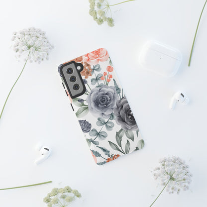Elegant Watercolor Floral Samsung Galaxy Case – Gray, Peach & Sage Blooms - BOGO Cases
