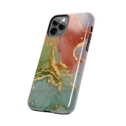 Emerald Orange Marble iPhone Case - Green Marble Case with Luxe Gold Swirls - BOGO Cases