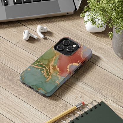 Emerald Orange Marble iPhone Case - Green Marble Case with Luxe Gold Swirls - BOGO Cases