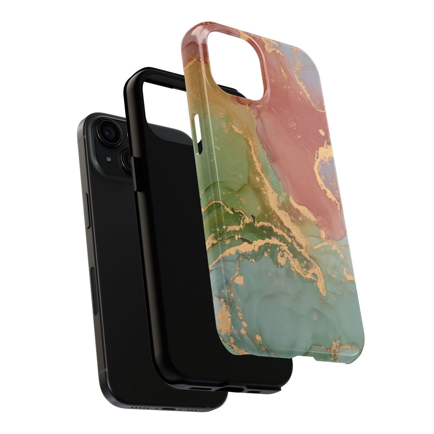 Emerald Orange Marble iPhone Case - Green Marble Case with Luxe Gold Swirls - BOGO Cases