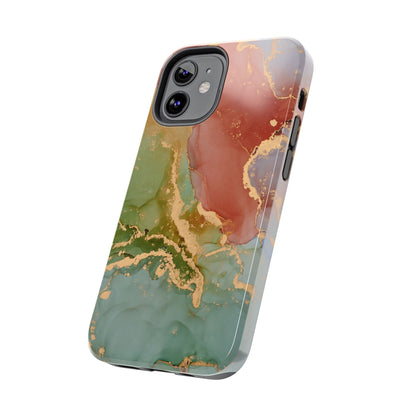 Emerald Orange Marble iPhone Case - Green Marble Case with Luxe Gold Swirls - BOGO Cases