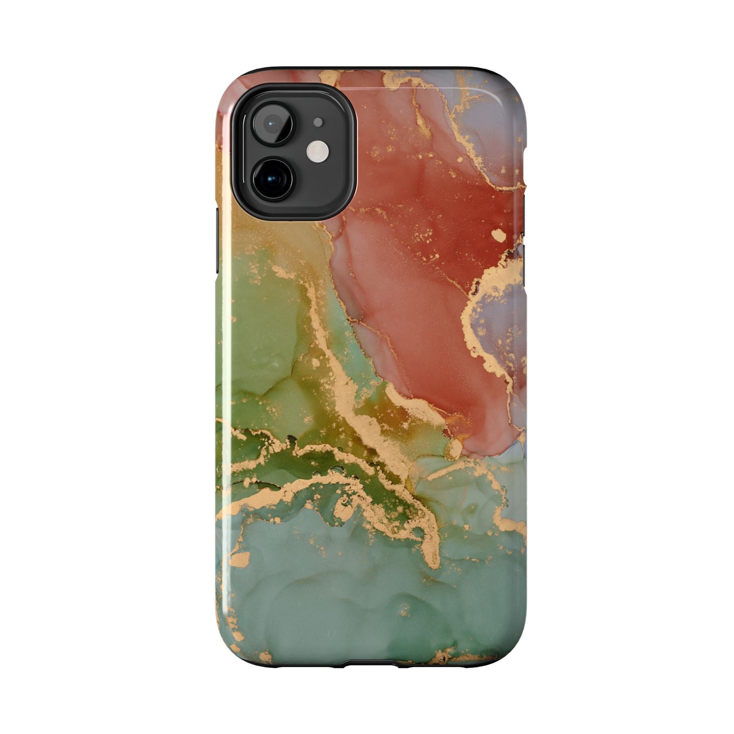 Emerald Orange Marble iPhone Case - Green Marble Case with Luxe Gold Swirls - BOGO Cases