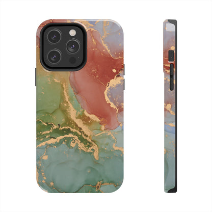 Emerald Orange Marble iPhone Case - Green Marble Case with Luxe Gold Swirls - BOGO Cases