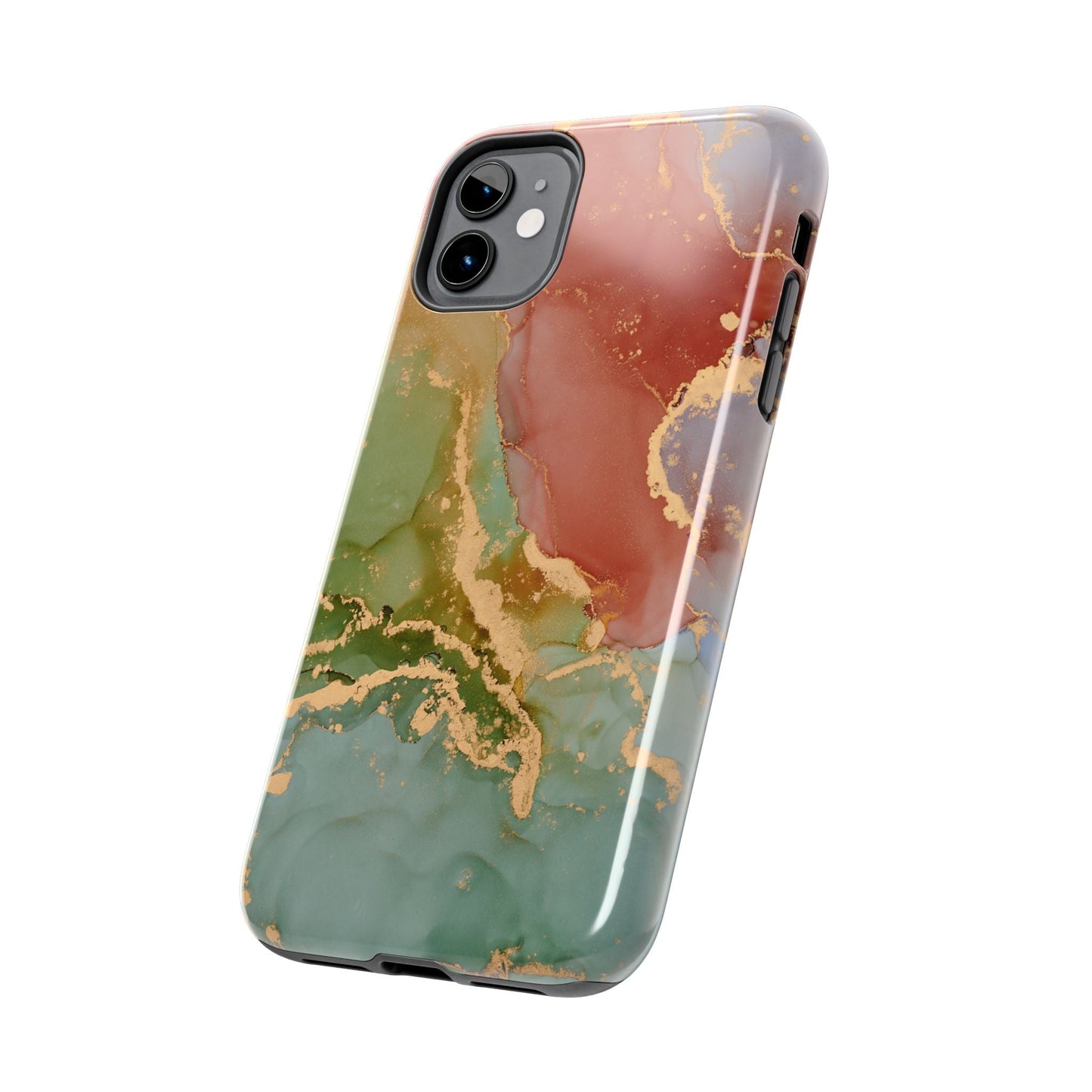 Emerald Orange Marble iPhone Case - Green Marble Case with Luxe Gold Swirls - BOGO Cases