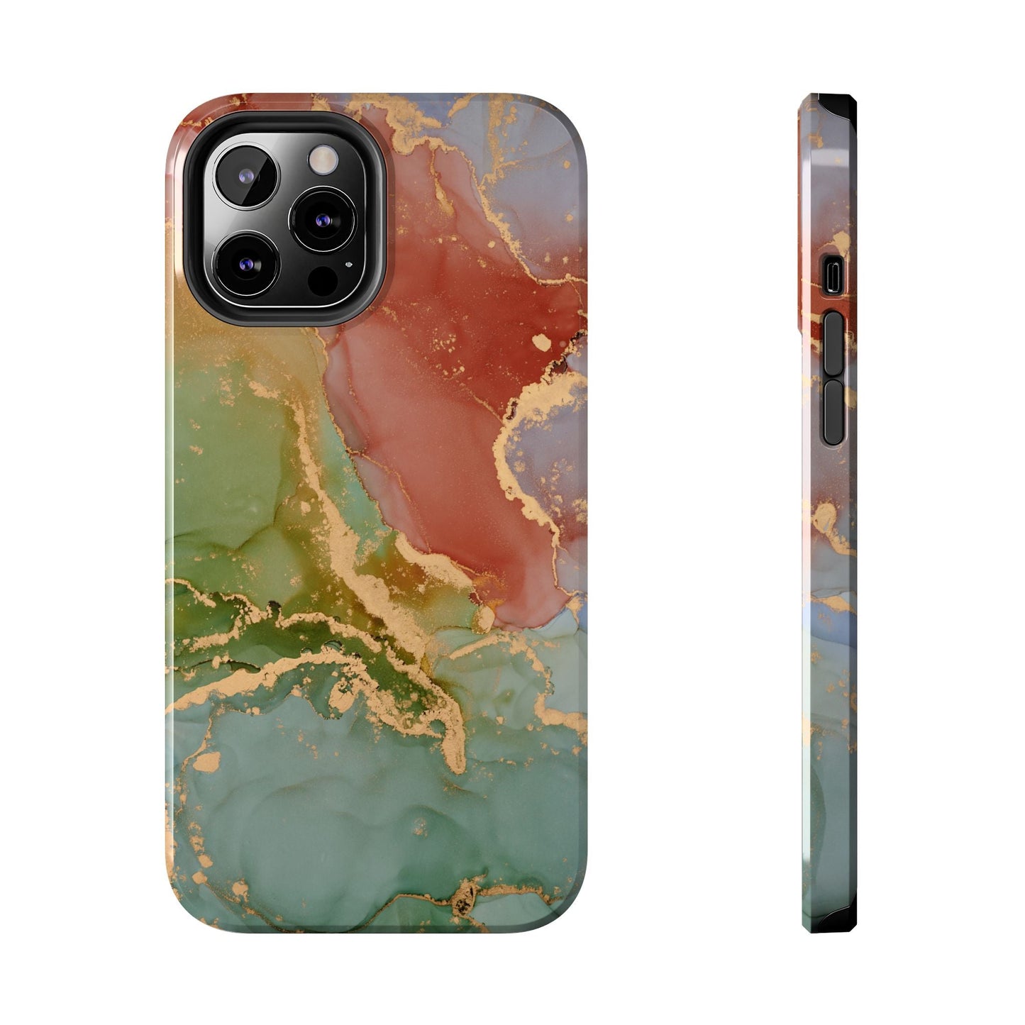 Emerald Orange Marble iPhone Case - Green Marble Case with Luxe Gold Swirls - BOGO Cases