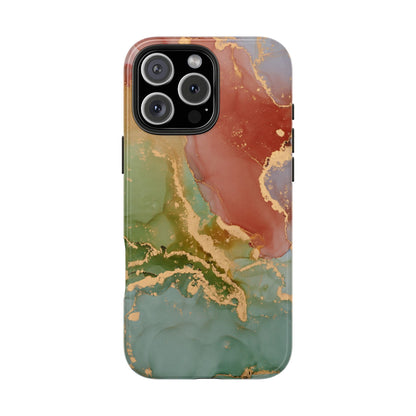 Emerald Orange Marble iPhone Case - Green Marble Case with Luxe Gold Swirls - BOGO Cases