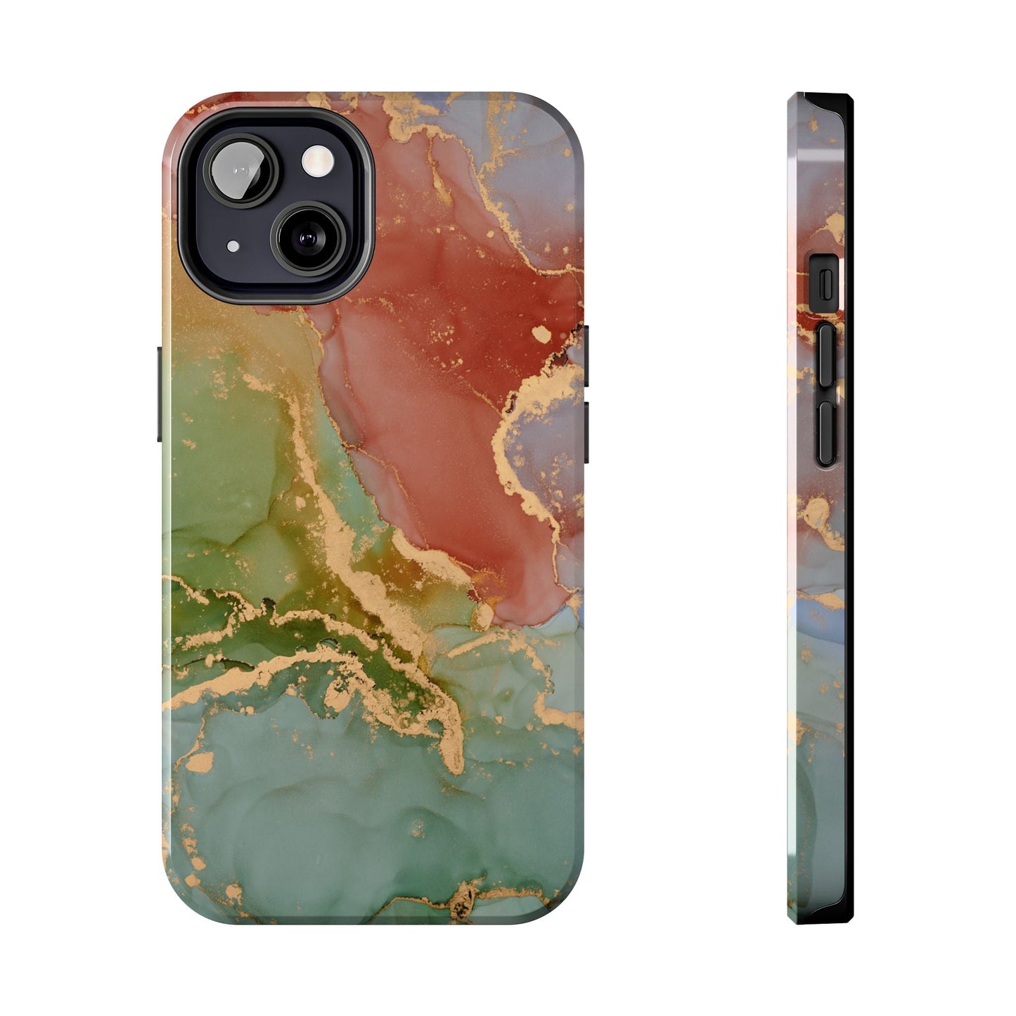 Emerald Orange Marble iPhone Case - Green Marble Case with Luxe Gold Swirls - BOGO Cases
