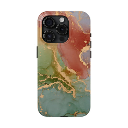Emerald Orange Marble iPhone Case - Green Marble Case with Luxe Gold Swirls - BOGO Cases