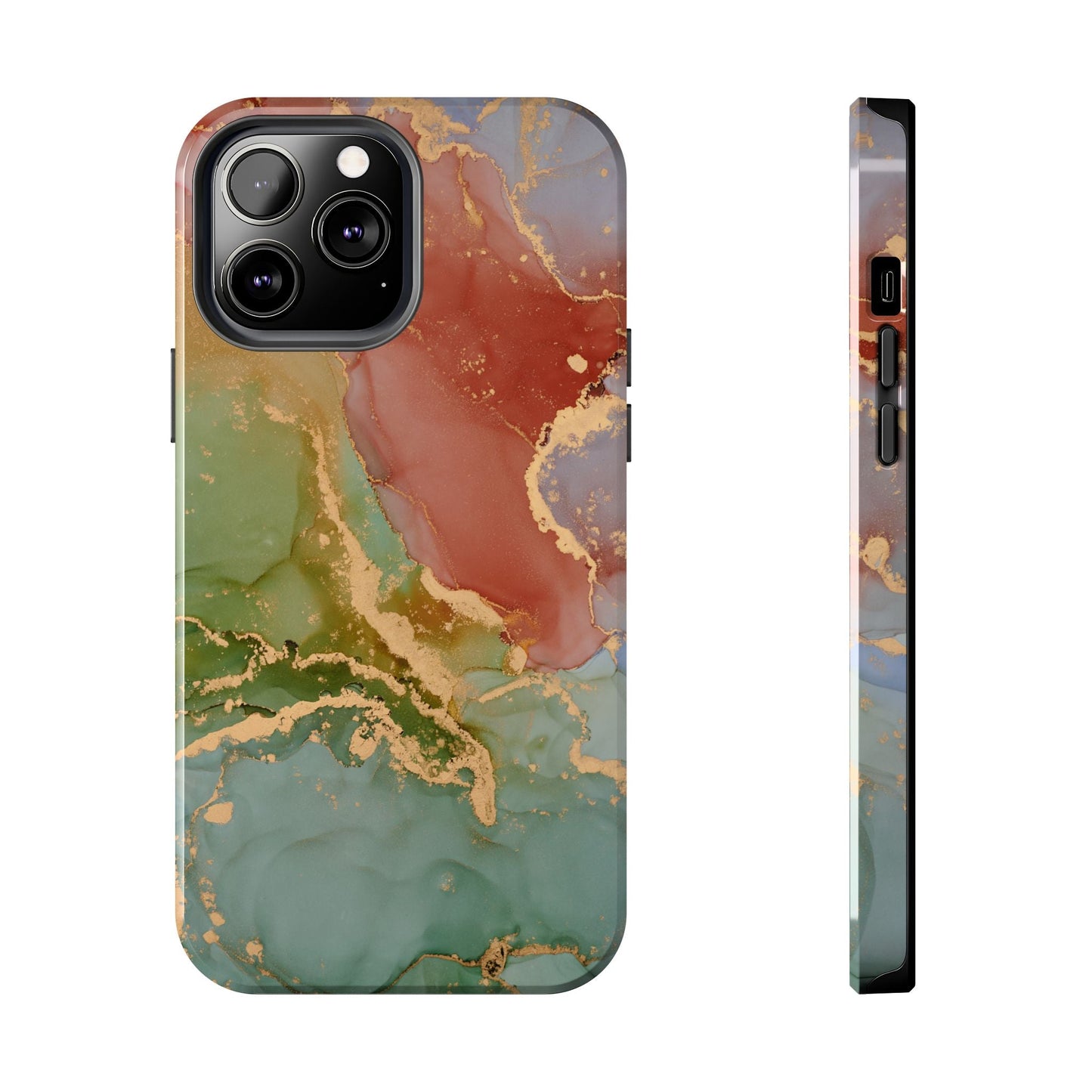 Emerald Orange Marble iPhone Case - Green Marble Case with Luxe Gold Swirls - BOGO Cases