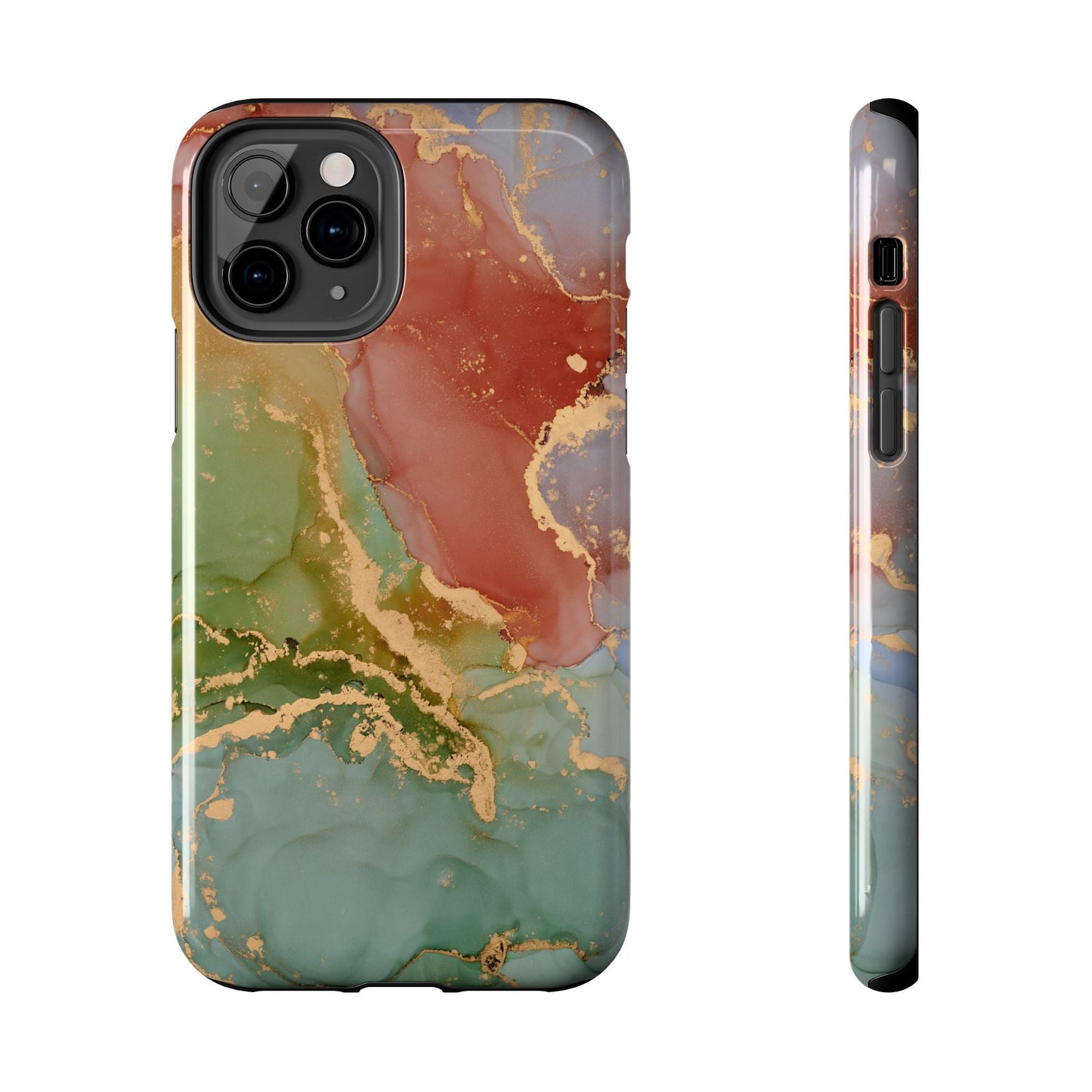 Emerald Orange Marble iPhone Case - Green Marble Case with Luxe Gold Swirls - BOGO Cases