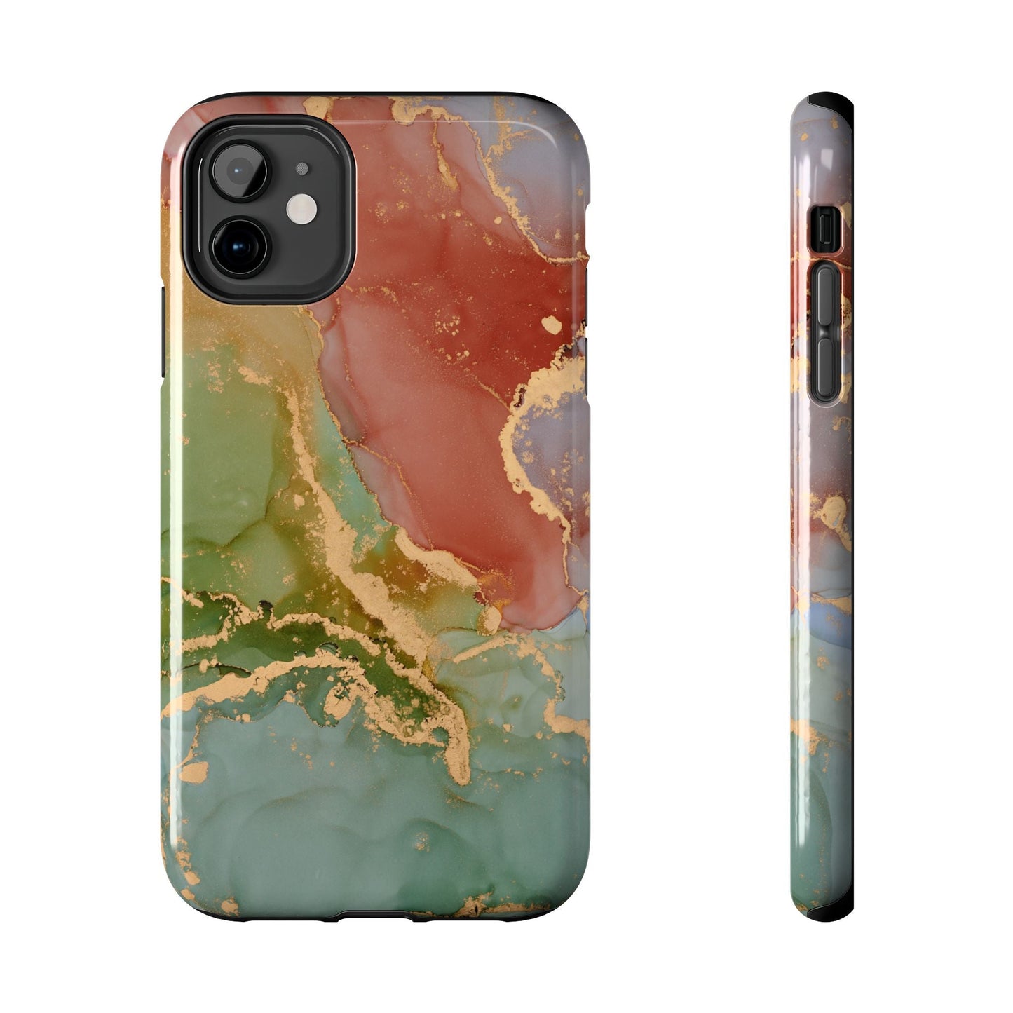 Emerald Orange Marble iPhone Case - Green Marble Case with Luxe Gold Swirls - BOGO Cases