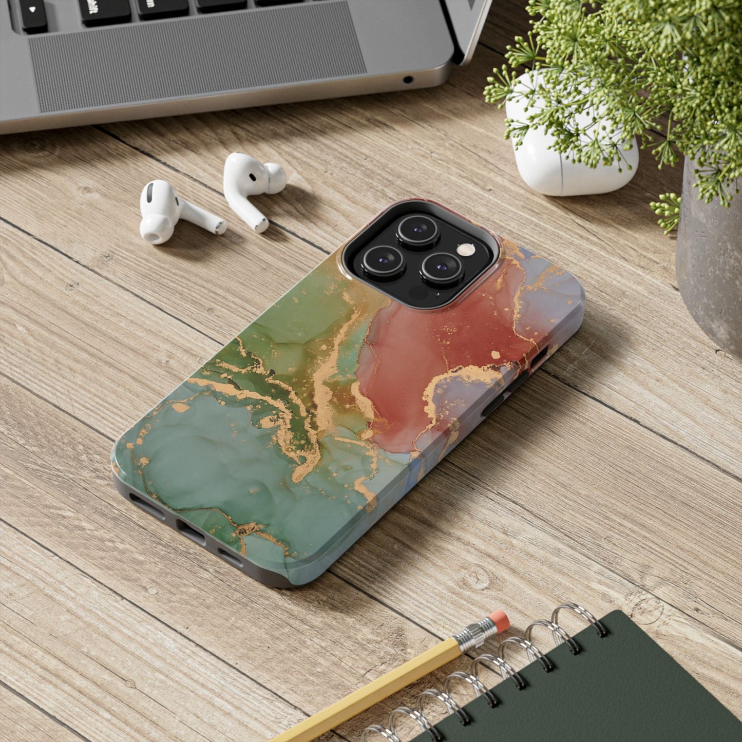 Emerald Orange Marble iPhone Case - Green Marble Case with Luxe Gold Swirls - BOGO Cases