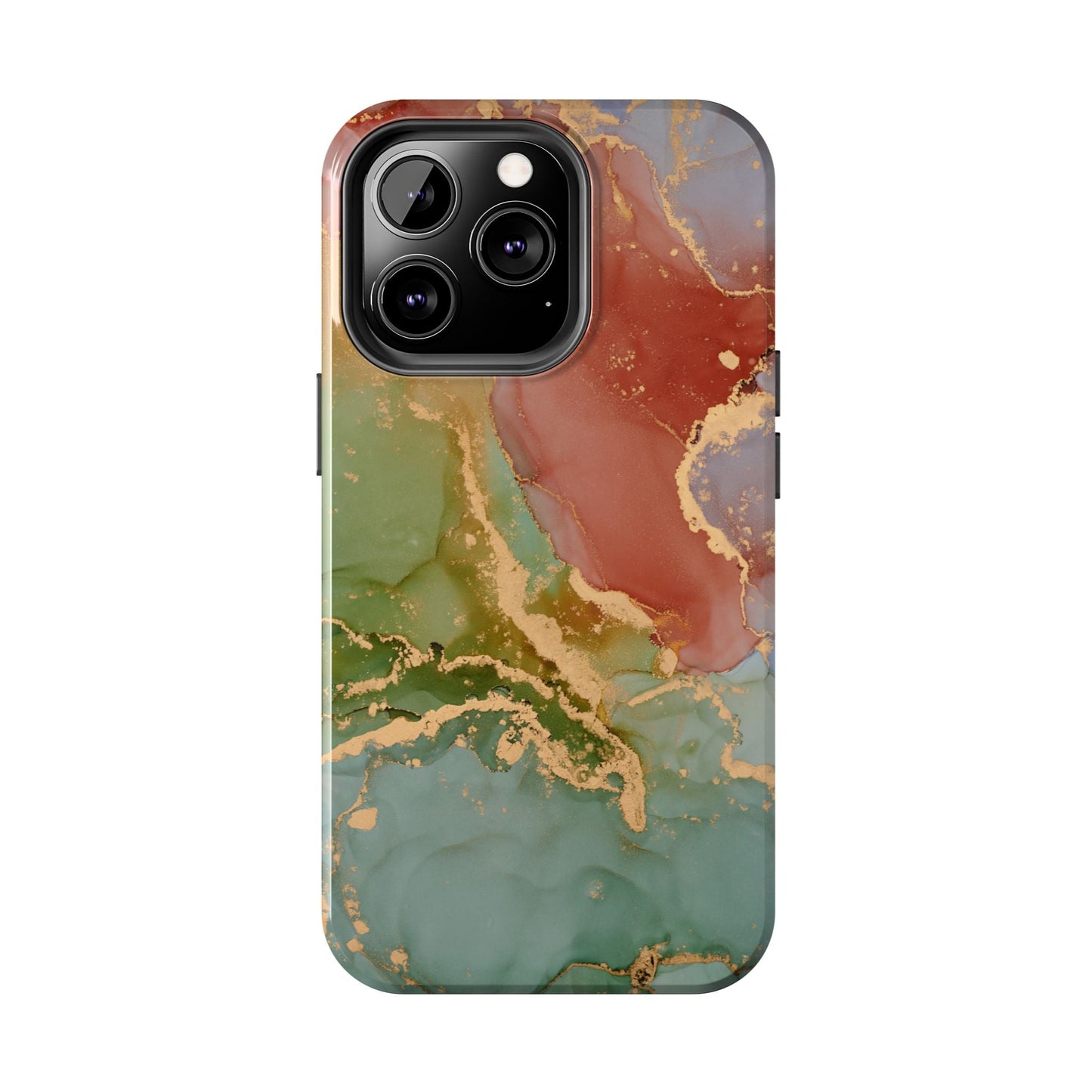 Emerald Orange Marble iPhone Case - Green Marble Case with Luxe Gold Swirls - BOGO Cases