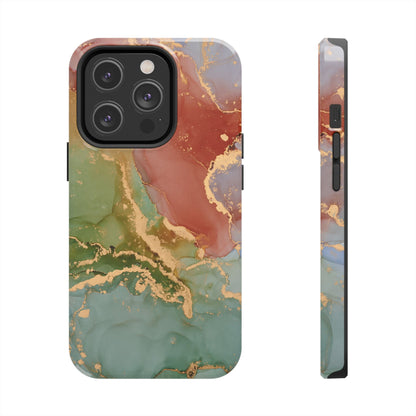 Emerald Orange Marble iPhone Case - Green Marble Case with Luxe Gold Swirls - BOGO Cases