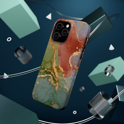 Emerald Orange Marble MagSafe Case - Green Marble with Luxe Gold Swirls for iPhone - BOGO Cases