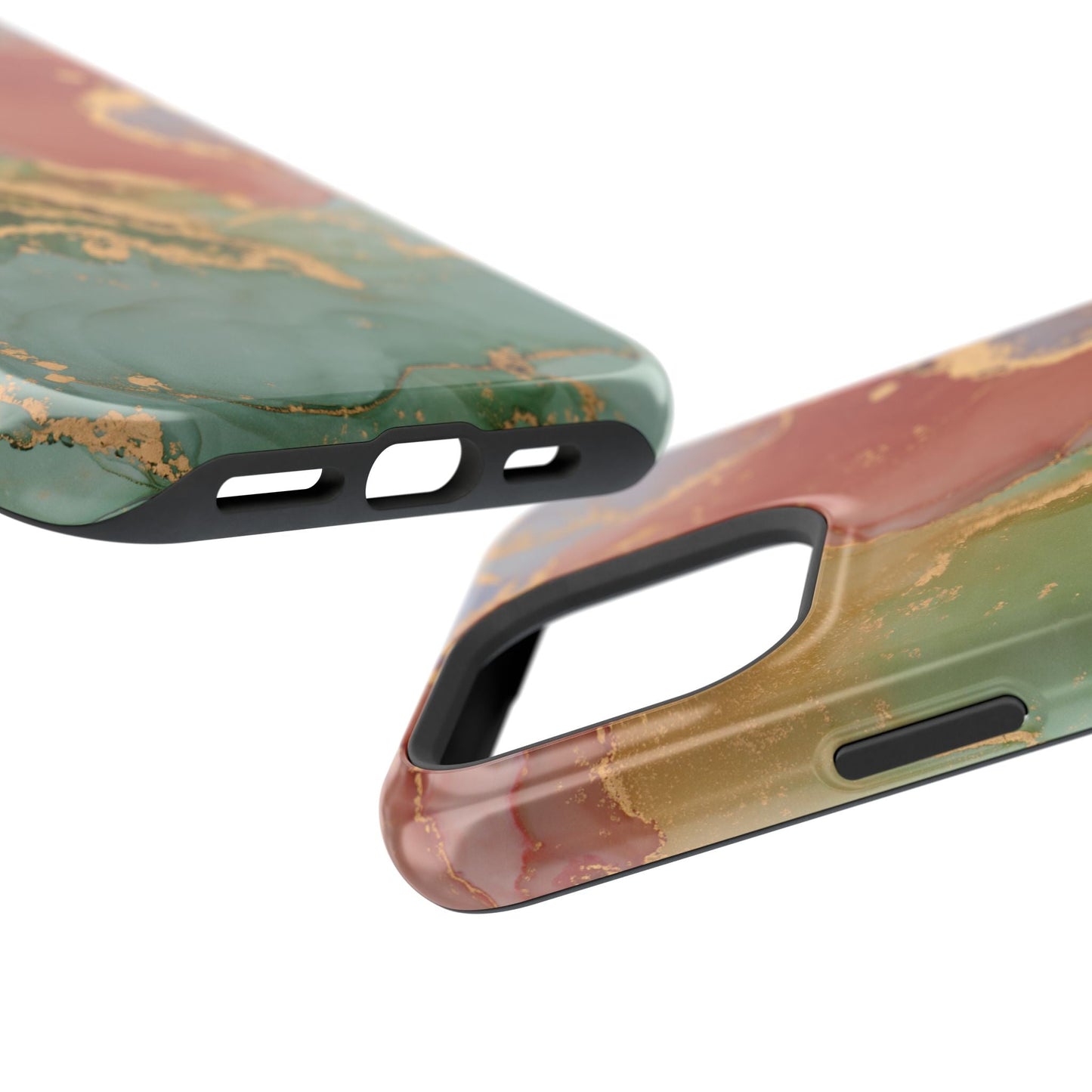 Emerald Orange Marble MagSafe Case - Green Marble with Luxe Gold Swirls for iPhone - BOGO Cases