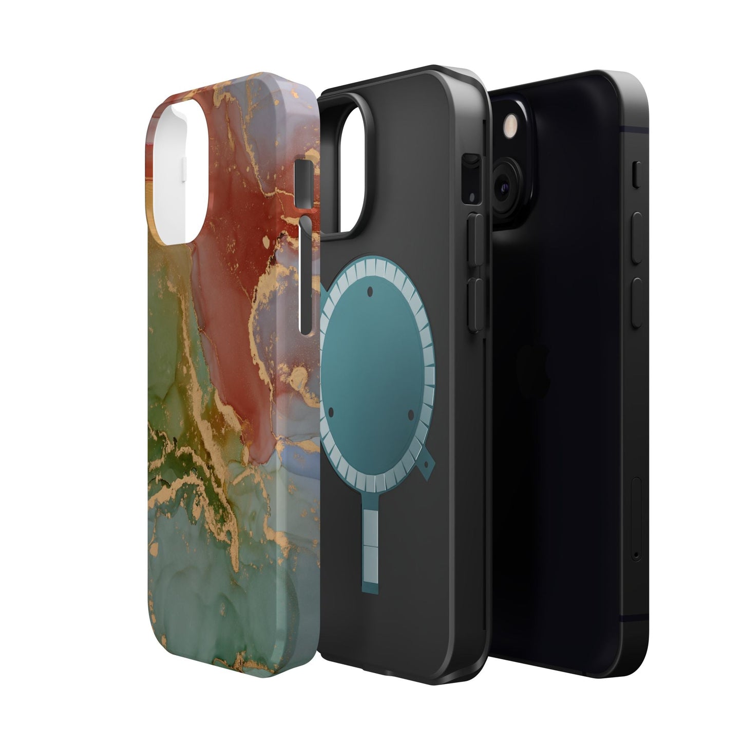 Emerald Orange Marble MagSafe Case - Green Marble with Luxe Gold Swirls for iPhone - BOGO Cases