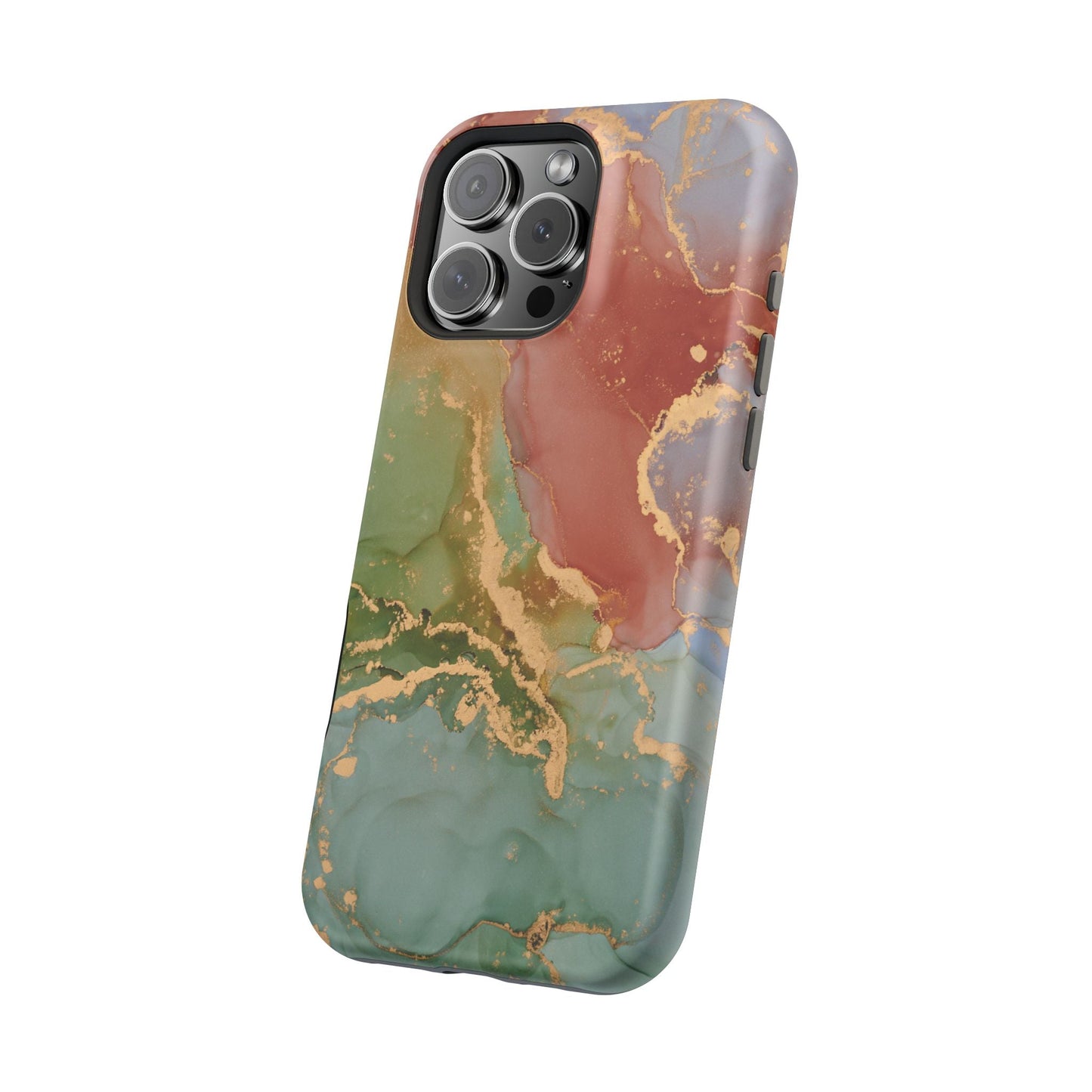 Emerald Orange Marble MagSafe Case - Green Marble with Luxe Gold Swirls for iPhone - BOGO Cases