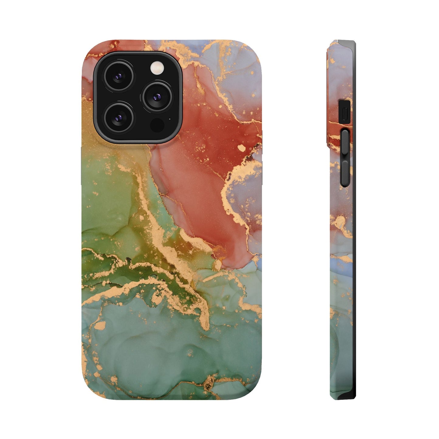 Emerald Orange Marble MagSafe Case - Green Marble with Luxe Gold Swirls for iPhone - BOGO Cases