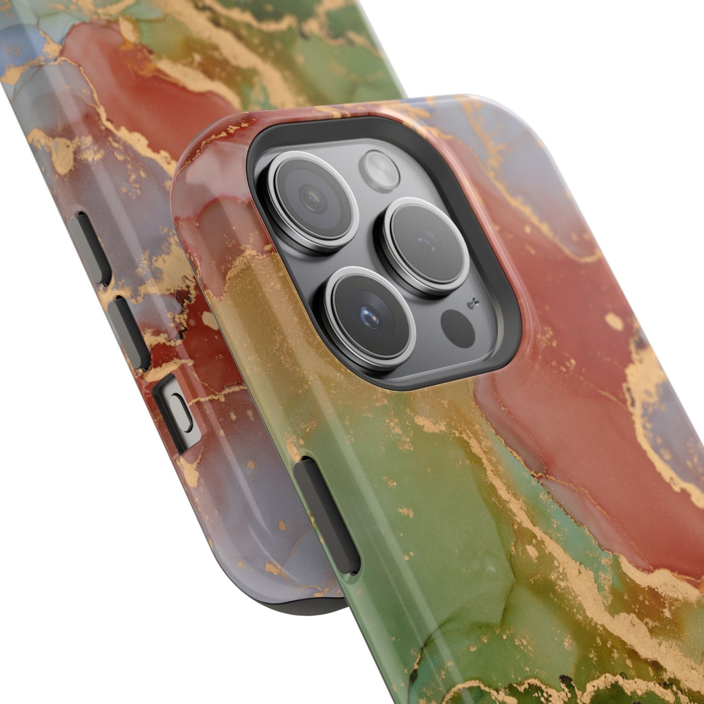 Emerald Orange Marble MagSafe Case - Green Marble with Luxe Gold Swirls for iPhone - BOGO Cases