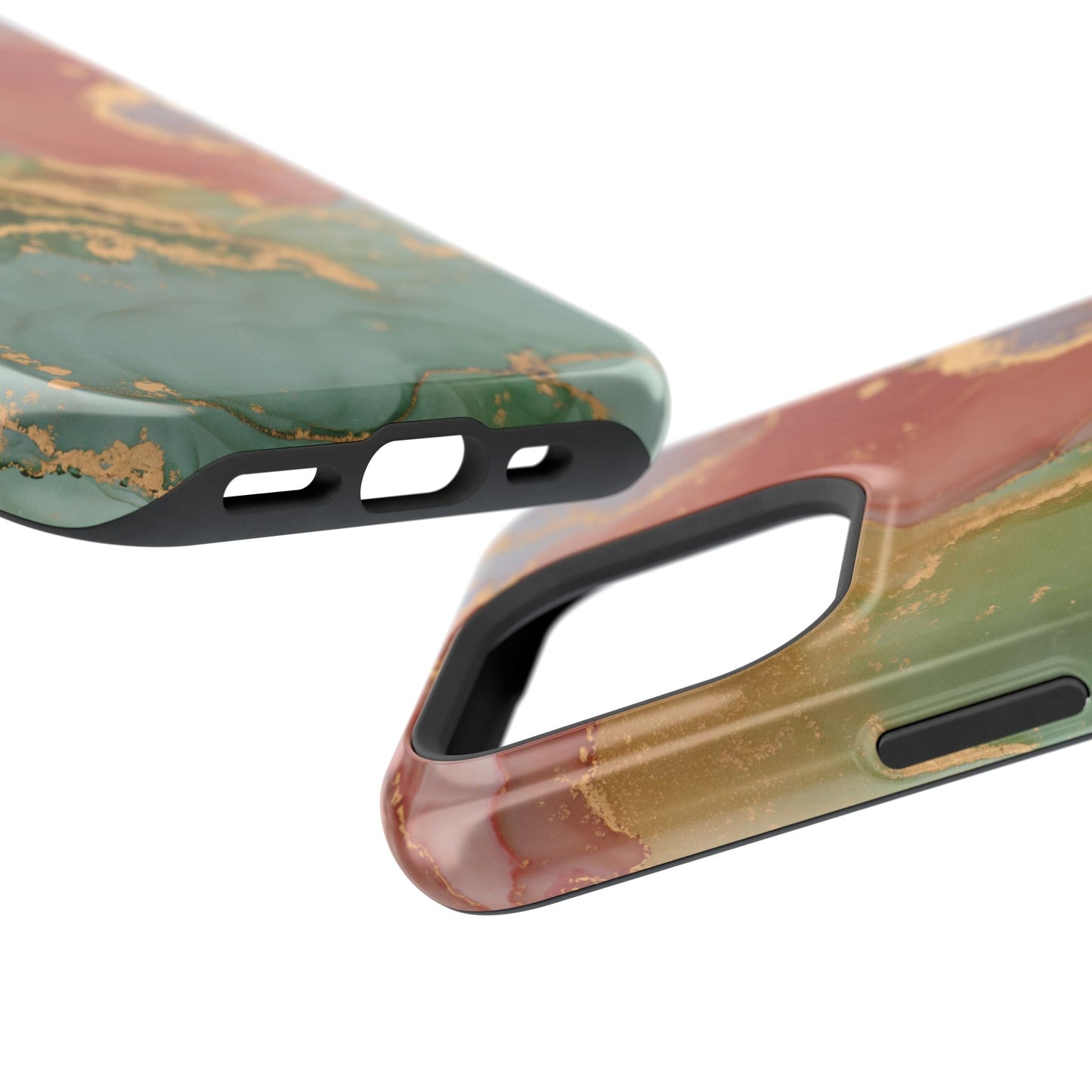 Emerald Orange Marble MagSafe Case - Green Marble with Luxe Gold Swirls for iPhone - BOGO Cases