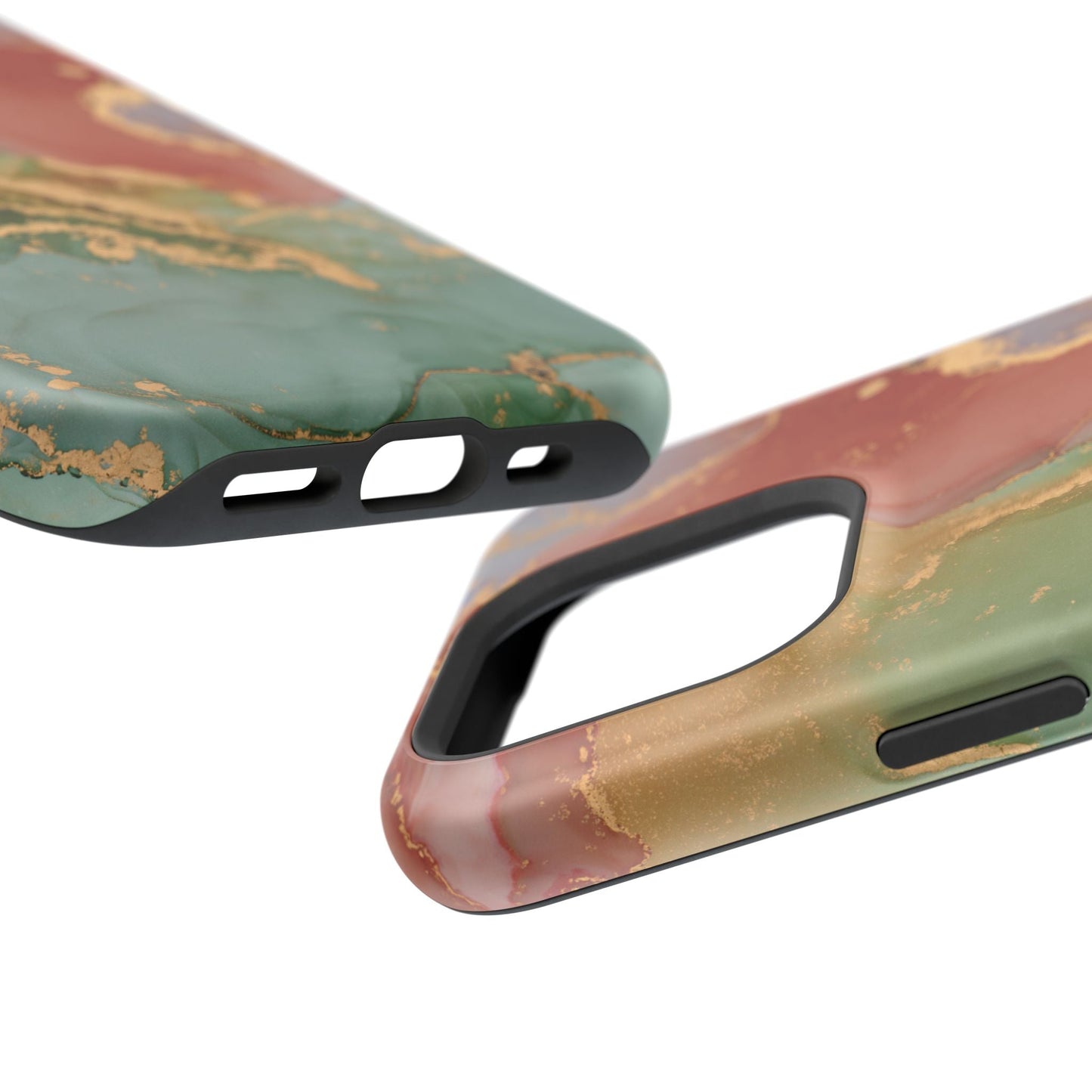 Emerald Orange Marble MagSafe Case - Green Marble with Luxe Gold Swirls for iPhone - BOGO Cases