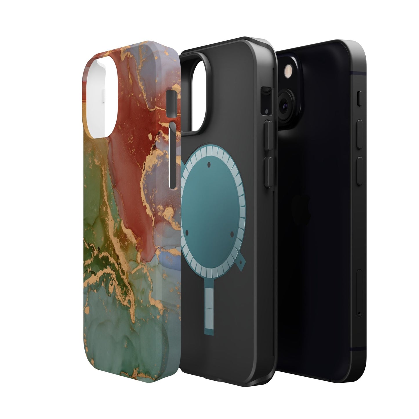 Emerald Orange Marble MagSafe Case - Green Marble with Luxe Gold Swirls for iPhone - BOGO Cases