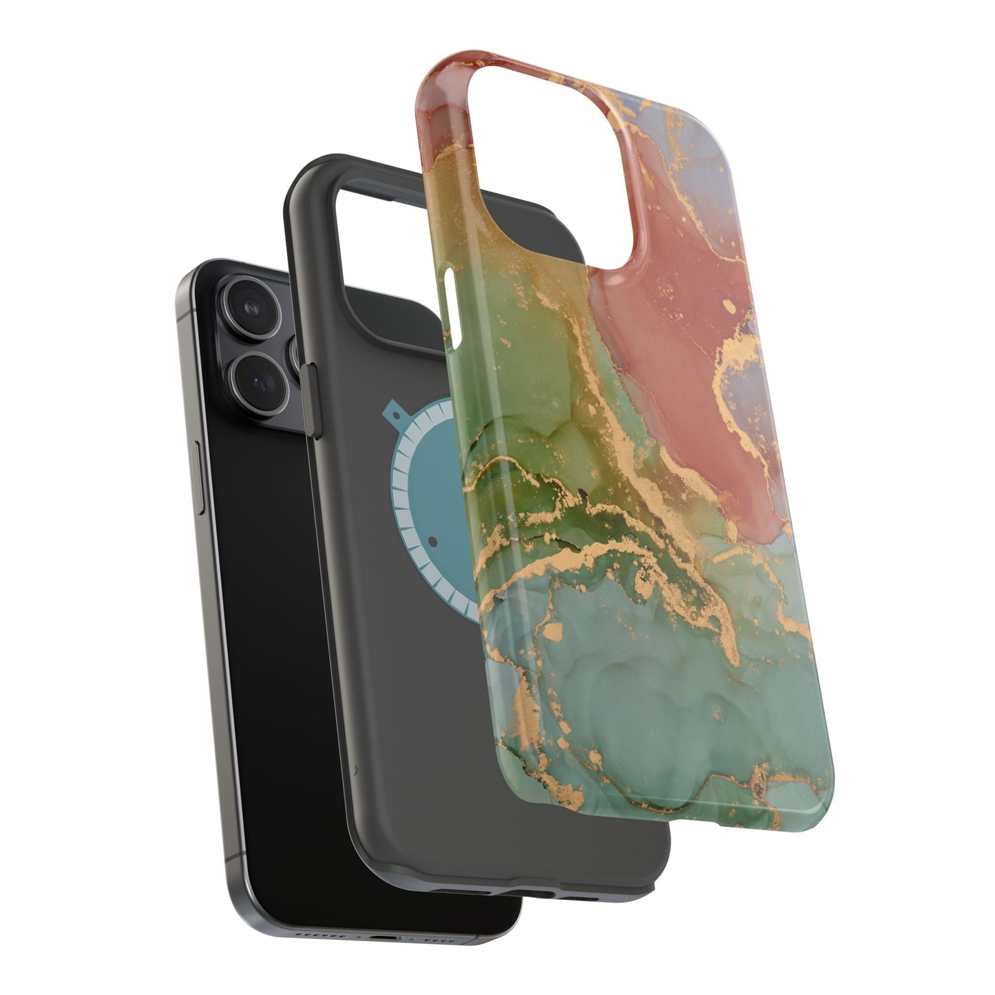 Emerald Orange Marble MagSafe Case - Green Marble with Luxe Gold Swirls for iPhone - BOGO Cases