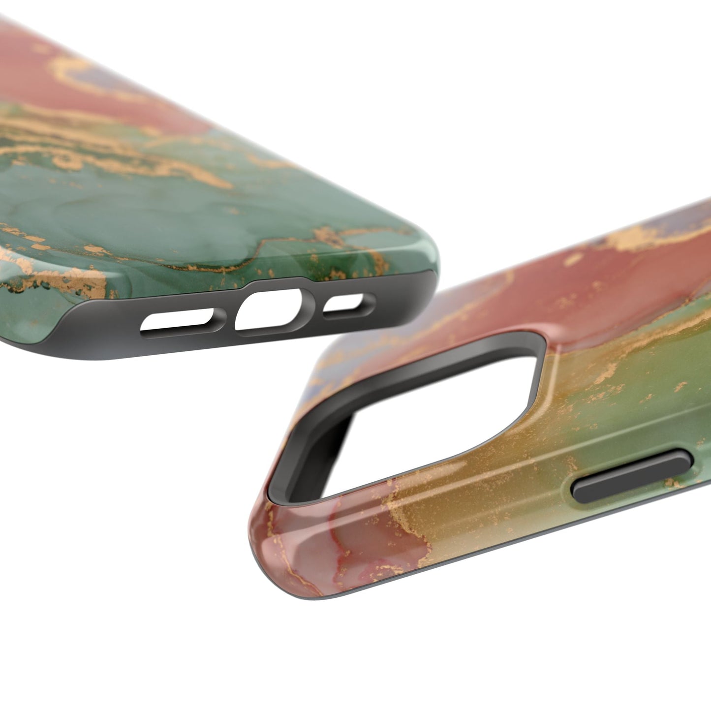 Emerald Orange Marble MagSafe Case - Green Marble with Luxe Gold Swirls for iPhone - BOGO Cases